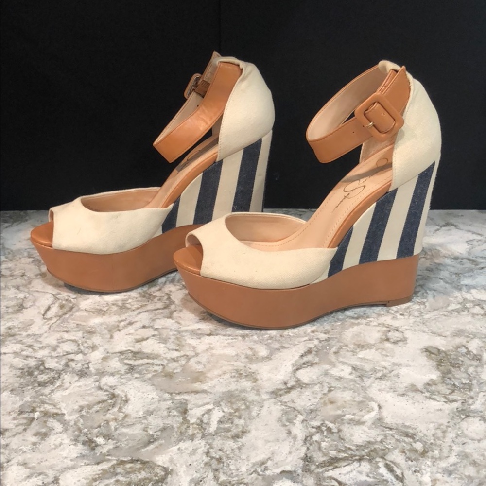 Tan, Beige, Denim Wedge sandal